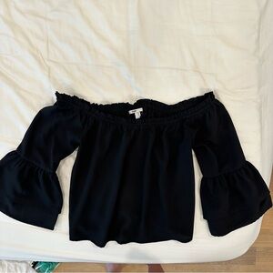 Black Off-Shoulder Bell Sleeve Blouse